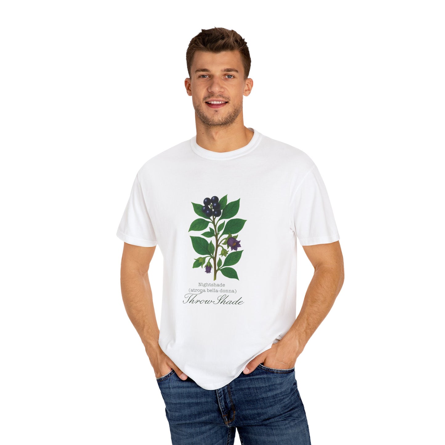"Throw Shade" - Nightshade - Floral Nature T-Shirt, Botanical Tee, Gift for Plant Lovers, Eco-Friendly Tee, Summer Fashion, Garden Party Shirt