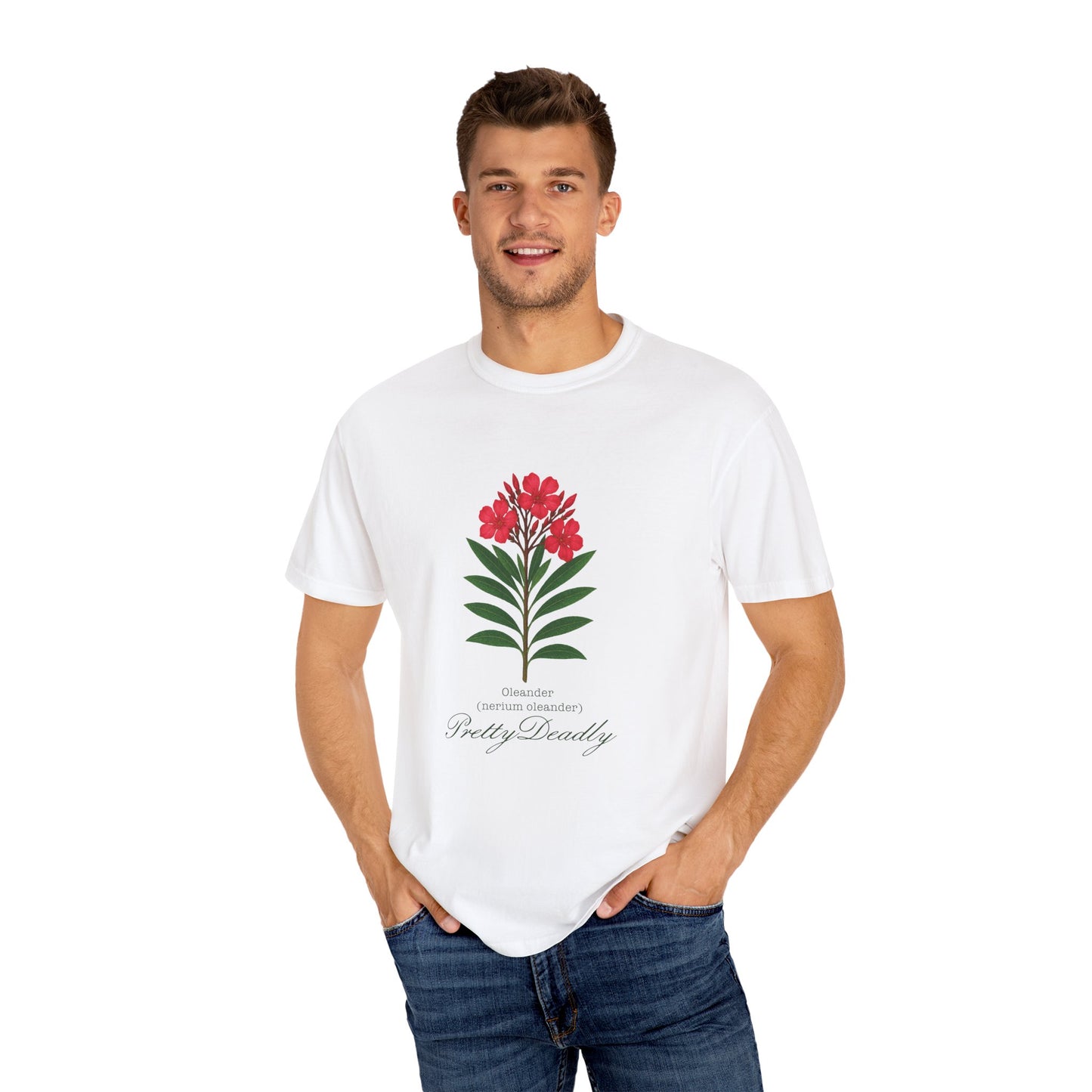 "Pretty Deadly" Oleander Unisex T-Shirt | Pretty Deadly Floral Tee, Summer Vibes, Casual Style, Gift for Plant Lovers, Eco-Friendly Fashion
