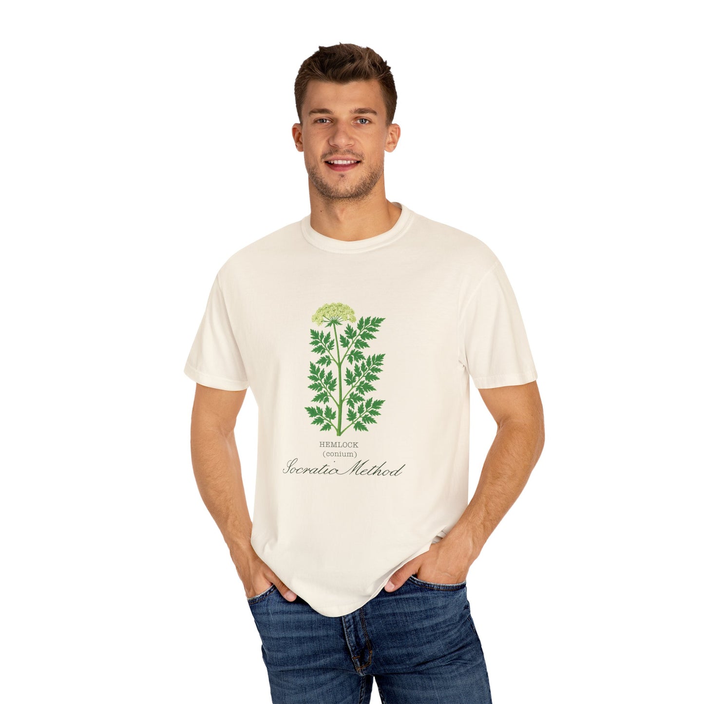 "Socratic Method," Hemlock - Botanical Design Unisex T-Shirt, Gift for Sassy Gardeners, Casual Wear, Eco-friendly Apparel