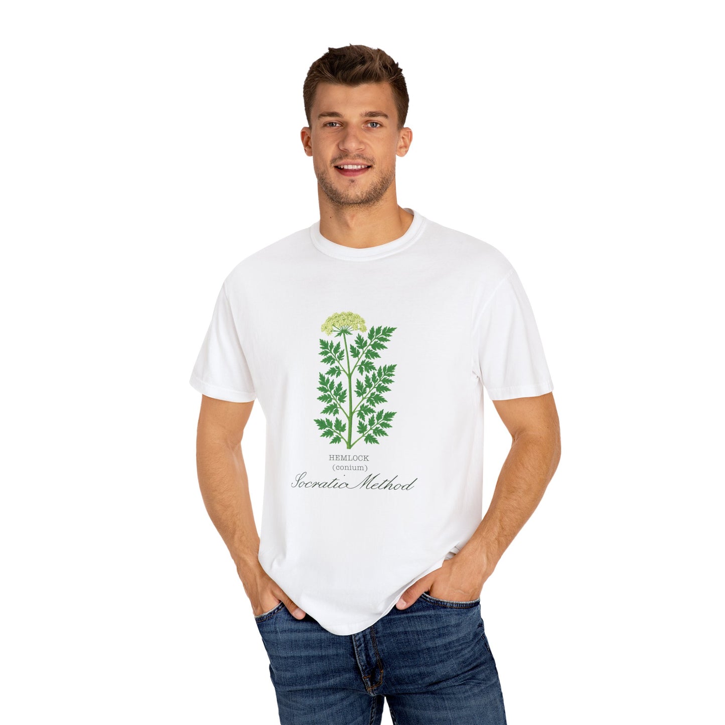 "Socratic Method," Hemlock - Botanical Design Unisex T-Shirt, Gift for Sassy Gardeners, Casual Wear, Eco-friendly Apparel
